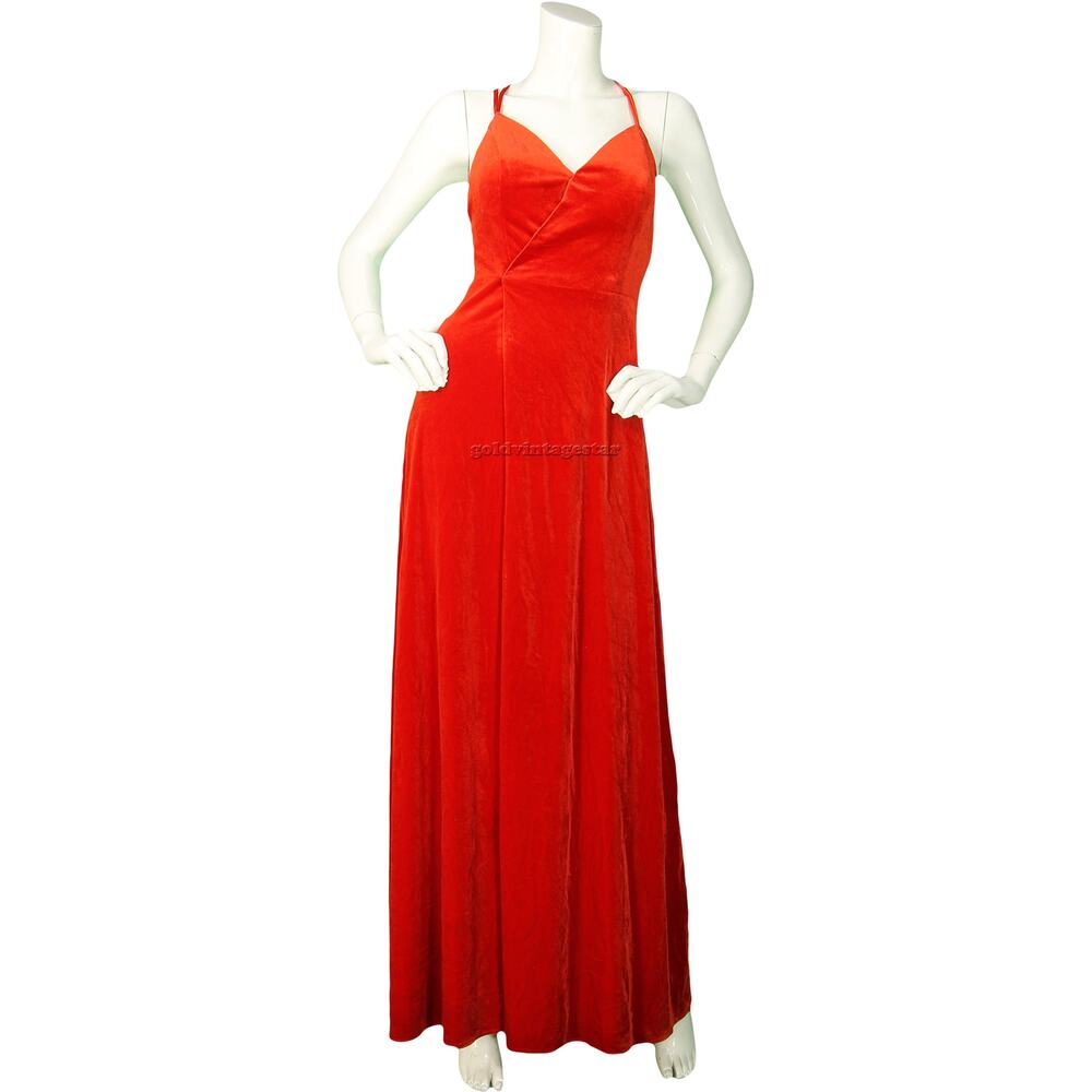 JJs House Red Velvet Gown Crisscross Back High Slit NWT 4